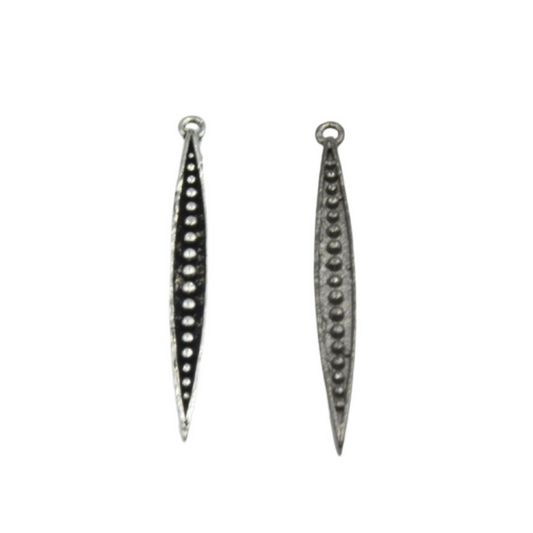 Copper Pendant: Plated, Skinny Dotted Spike/Dagger Design – Available in Gunmetal & Antique Silver Finishes; Sold in Packs of 10