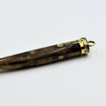 SALE! - Spot Bevel Inlay Brown Ox Bone Tusk Shaped Pendant - Patterned Gold Cap - Measuring Approximately 3"