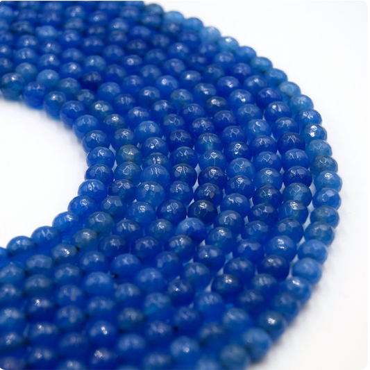 Dyed Agate Beads | Dyed Blue Agate Faceted Round Gemstone Beads- 6mm
