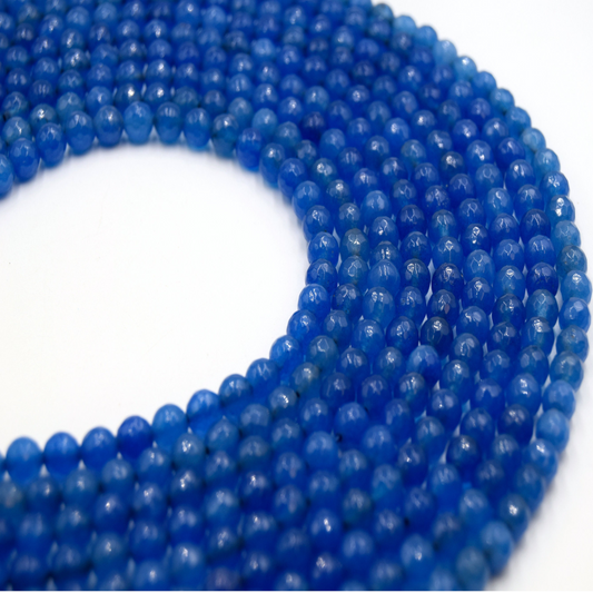 Dyed Agate Beads | Dyed Blue Agate Faceted Round Gemstone Beads- 6mm