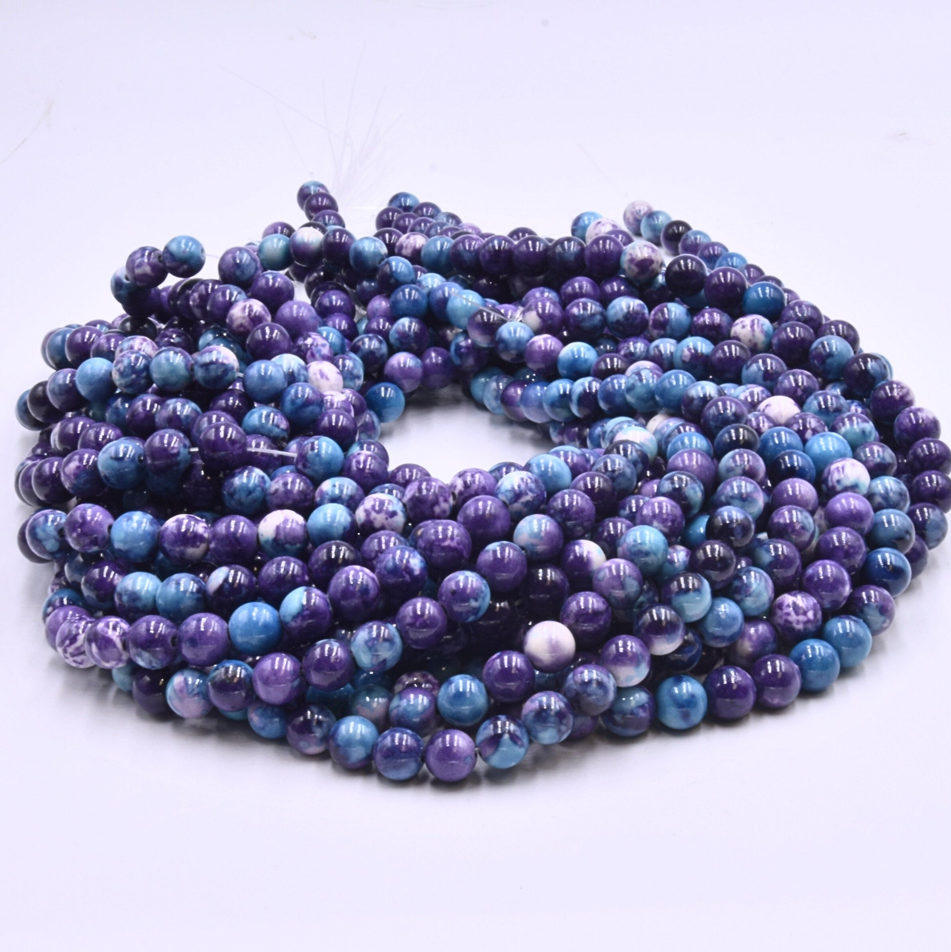 Purple and Blue Mottled Agate Beads - 8mm