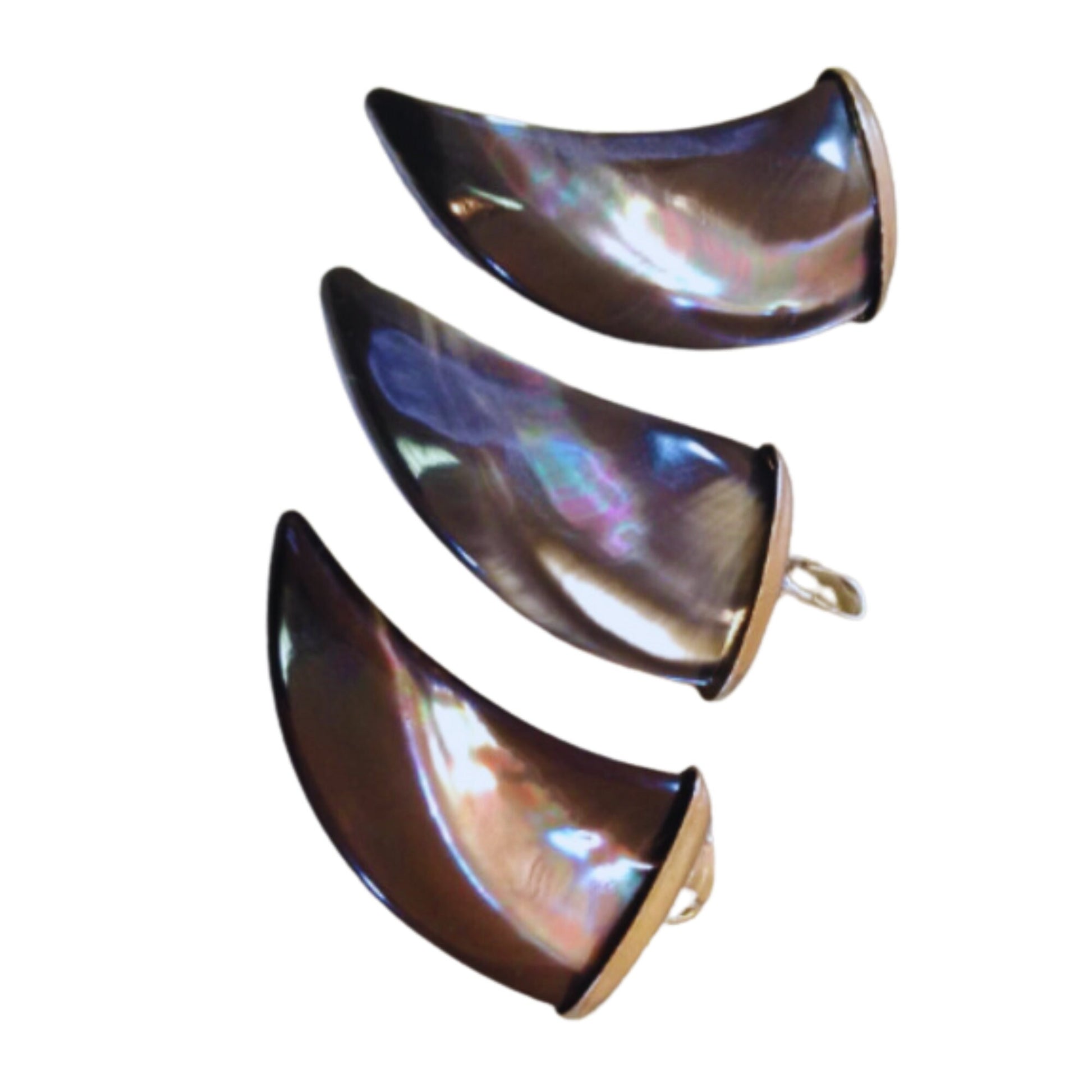 Paua Shell Claw Tooth Pendant, 15mm x 31mm with Silver plated Copper Bail