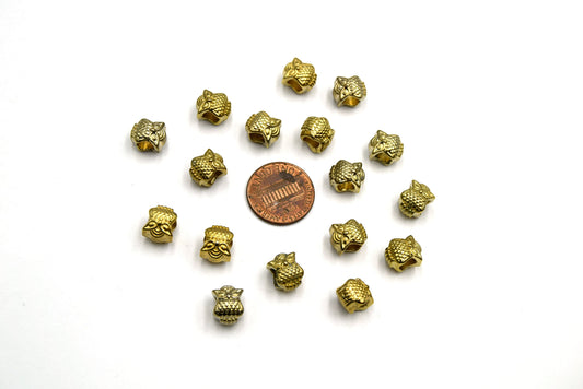 Flat Owl Shaped Gold Finish Pewter Beads - 7-8" Strand (Approximately 18 Beads) - Measuring 7x10mm Approximately - 4mm Hole Size