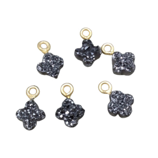 Silver Quatrefoil Shape Natural Druzy Pendant W Silver & Gold Ring- Sold Individually, Randomly Chosen