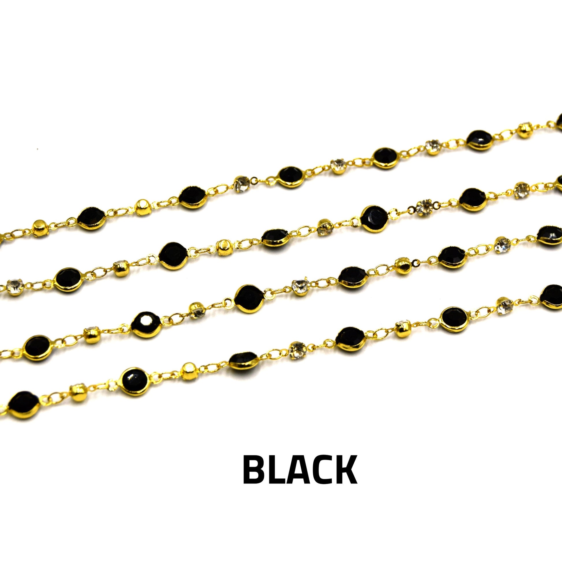 Gold plated Crystal Link Chain- 6mm with CZ spacers | Dazzling Jewelry Accessory