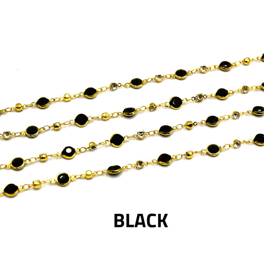 Gold plated Crystal Link Chain- 6mm with CZ spacers | Dazzling Jewelry Accessory