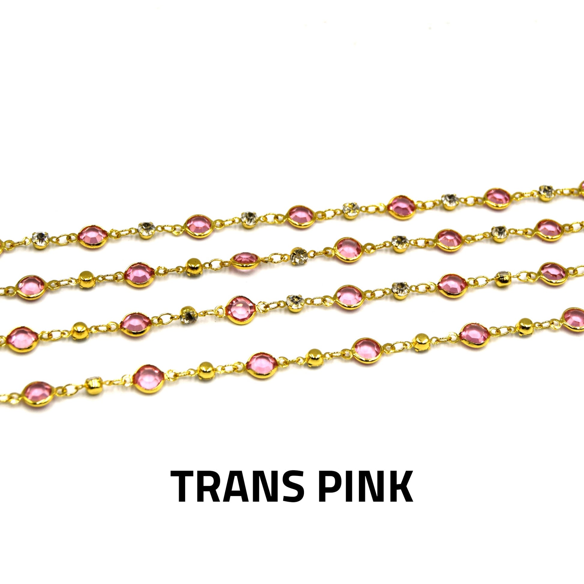 Gold plated Crystal Link Chain- 6mm with CZ spacers | Dazzling Jewelry Accessory