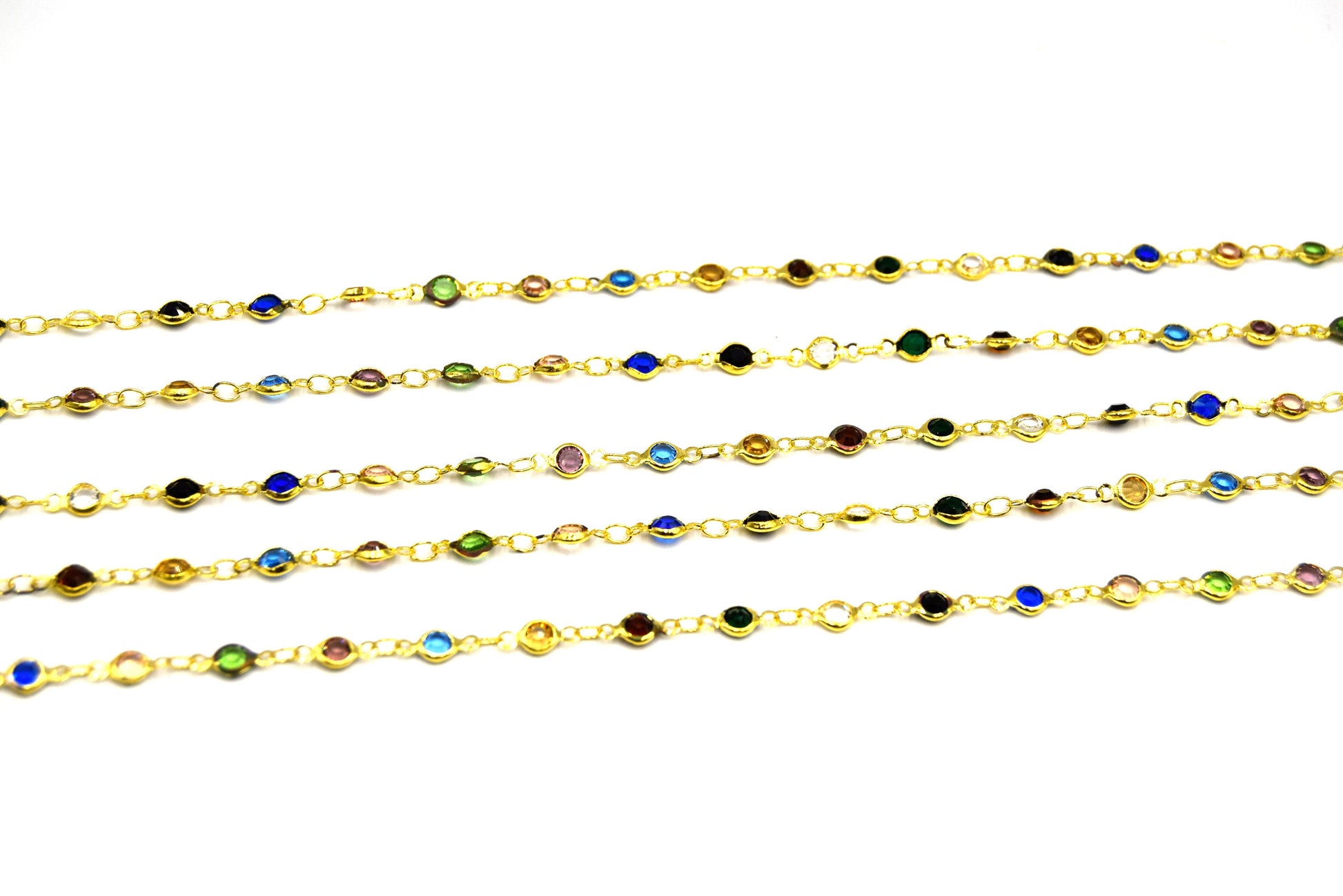 Gold Plated Copper Bezel Link Rosary Chain |CZ Round Bezel Chain for Jewelry Making