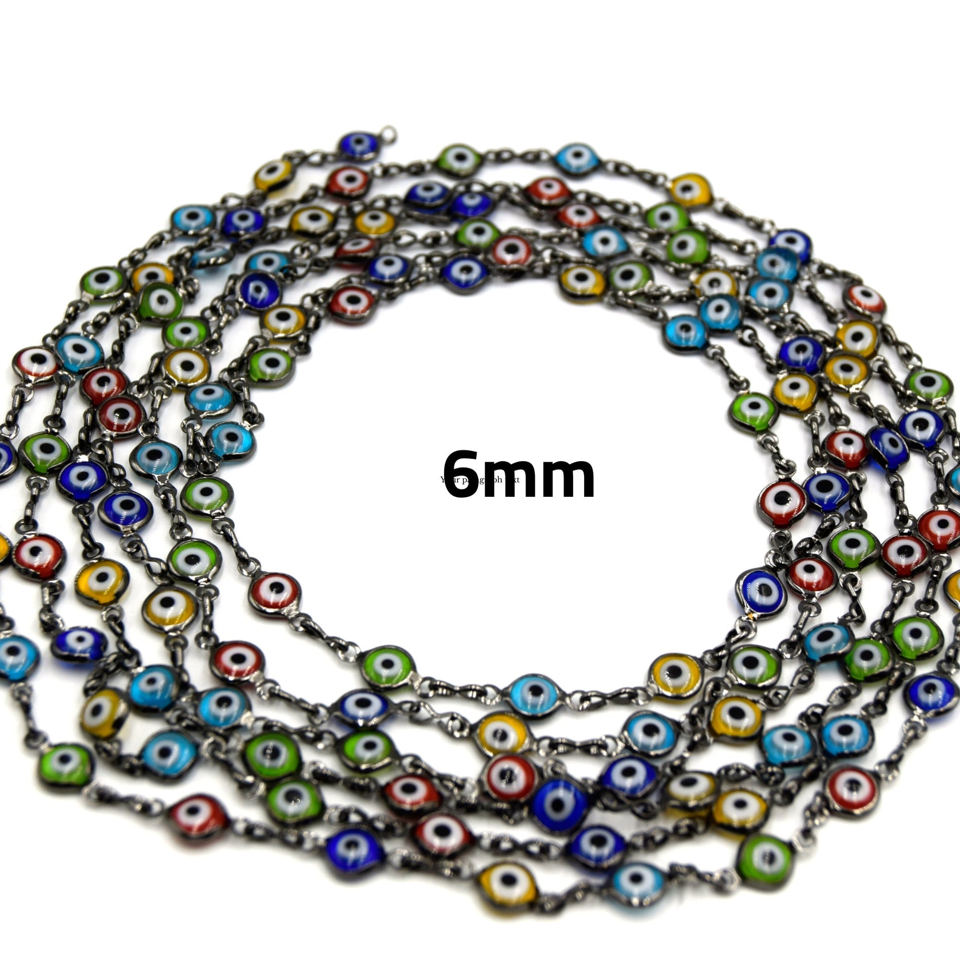 Evil Eye Link Chain - Gunmetal Rosary Chain - Wholesale Jewelry Supplies
