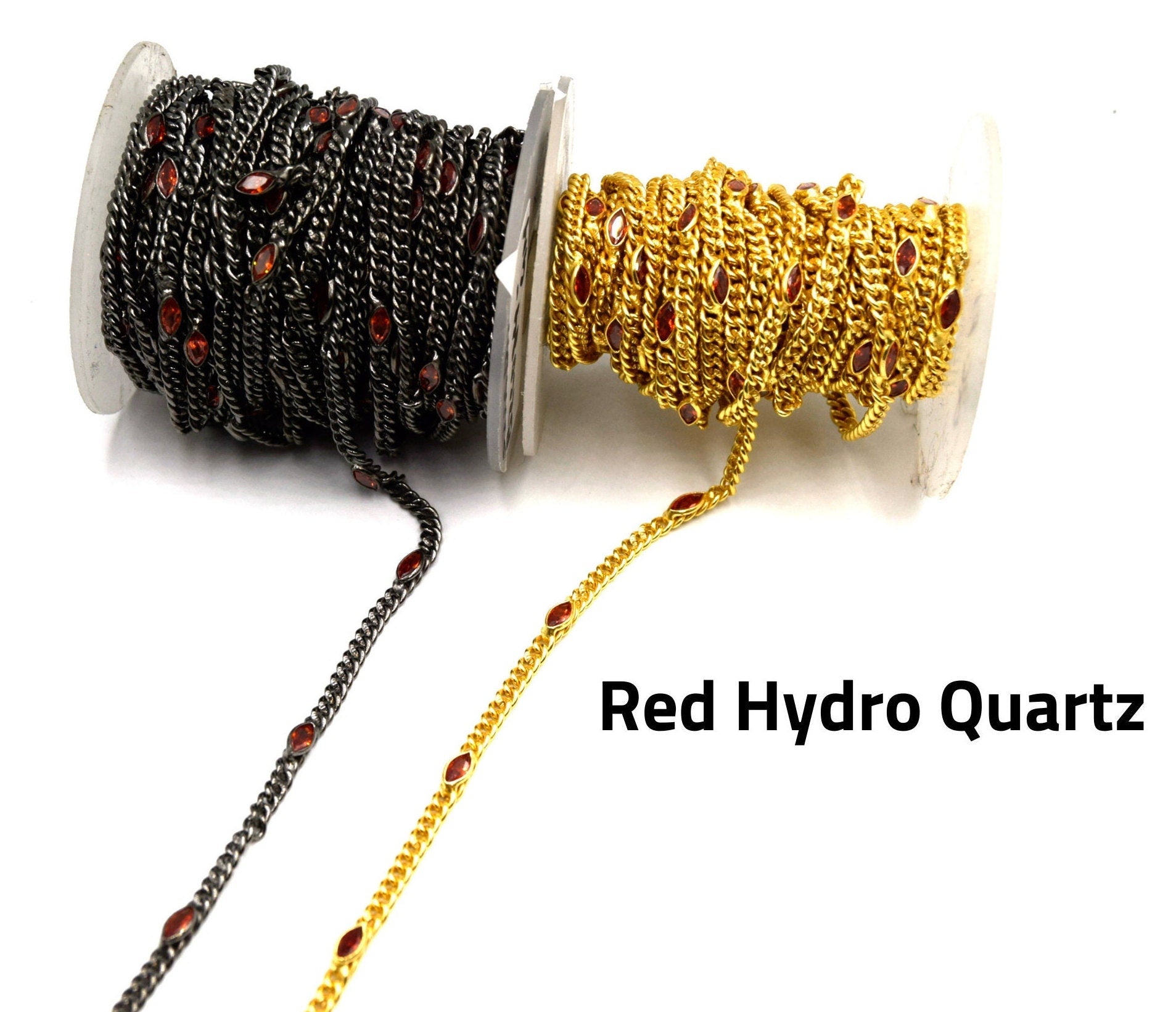 Plated Copper Spaced with 6mm Faceted Hydro Quartz Marquise Bezel Link Rosary Chain