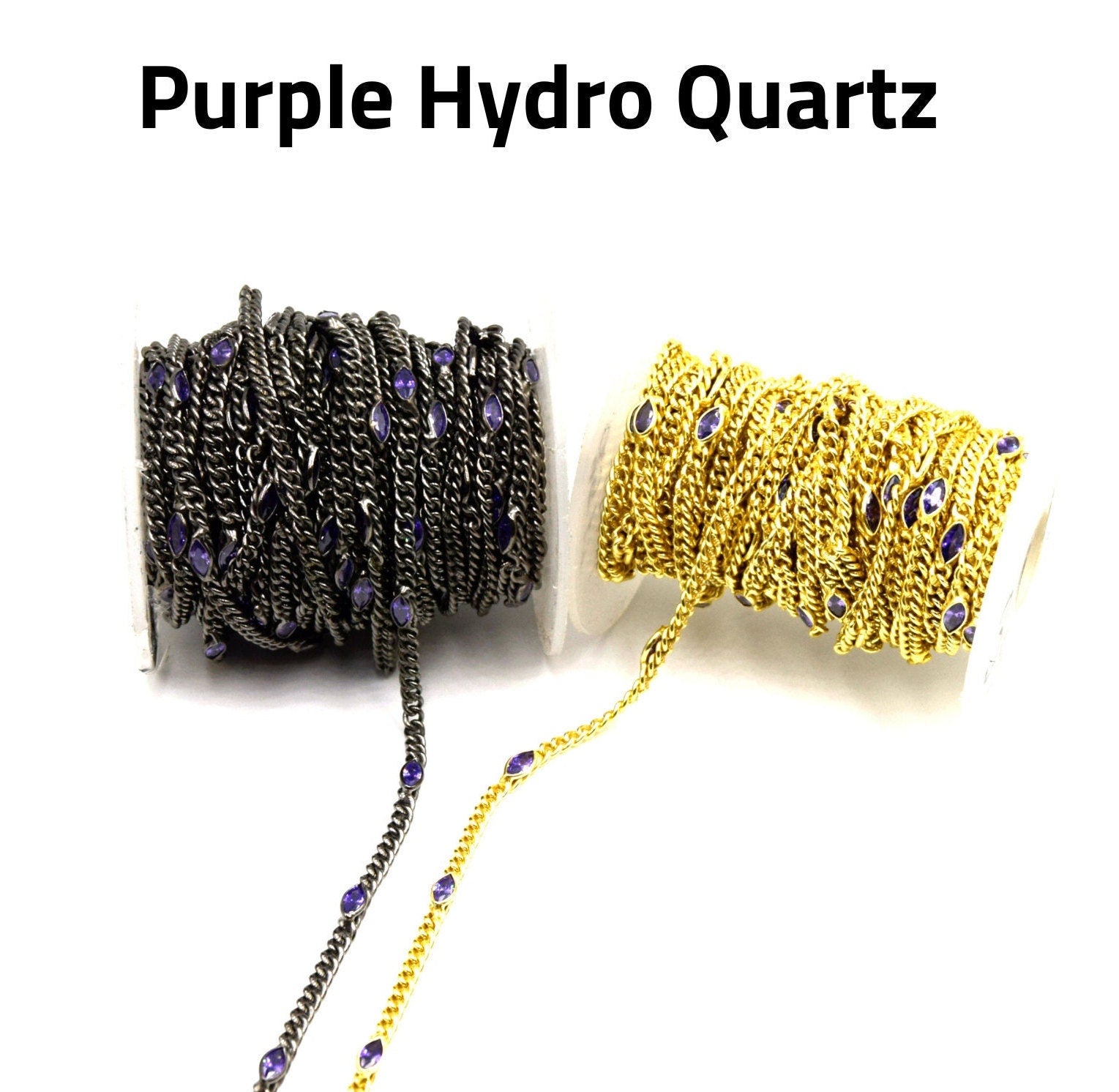 Plated Copper Spaced with 6mm Faceted Hydro Quartz Marquise Bezel Link Rosary Chain