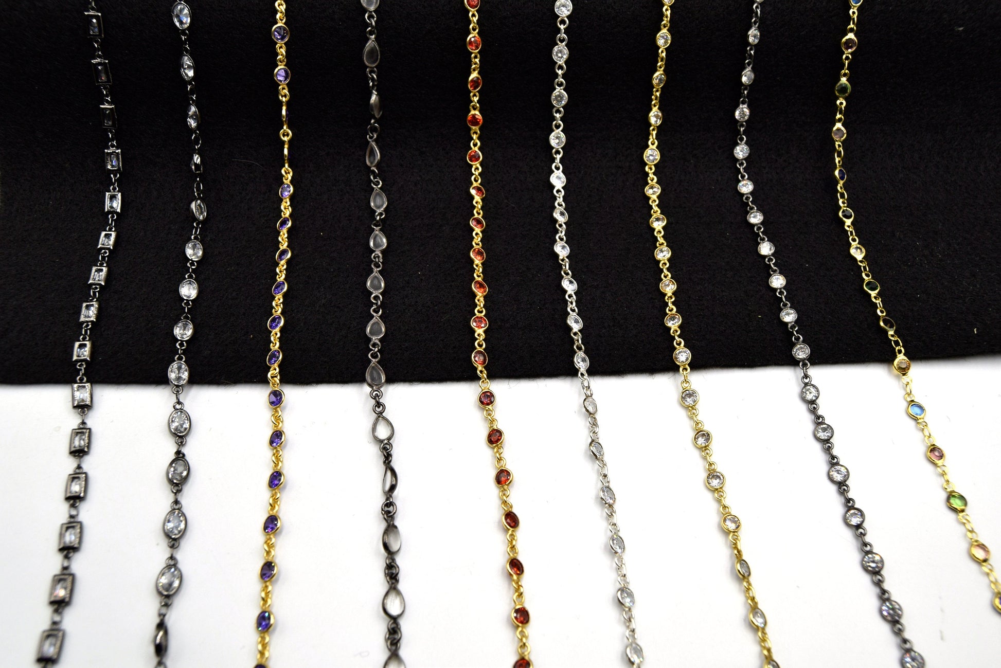 Gold Plated Copper Bezel Link Rosary Chain |CZ Round Bezel Chain for Jewelry Making