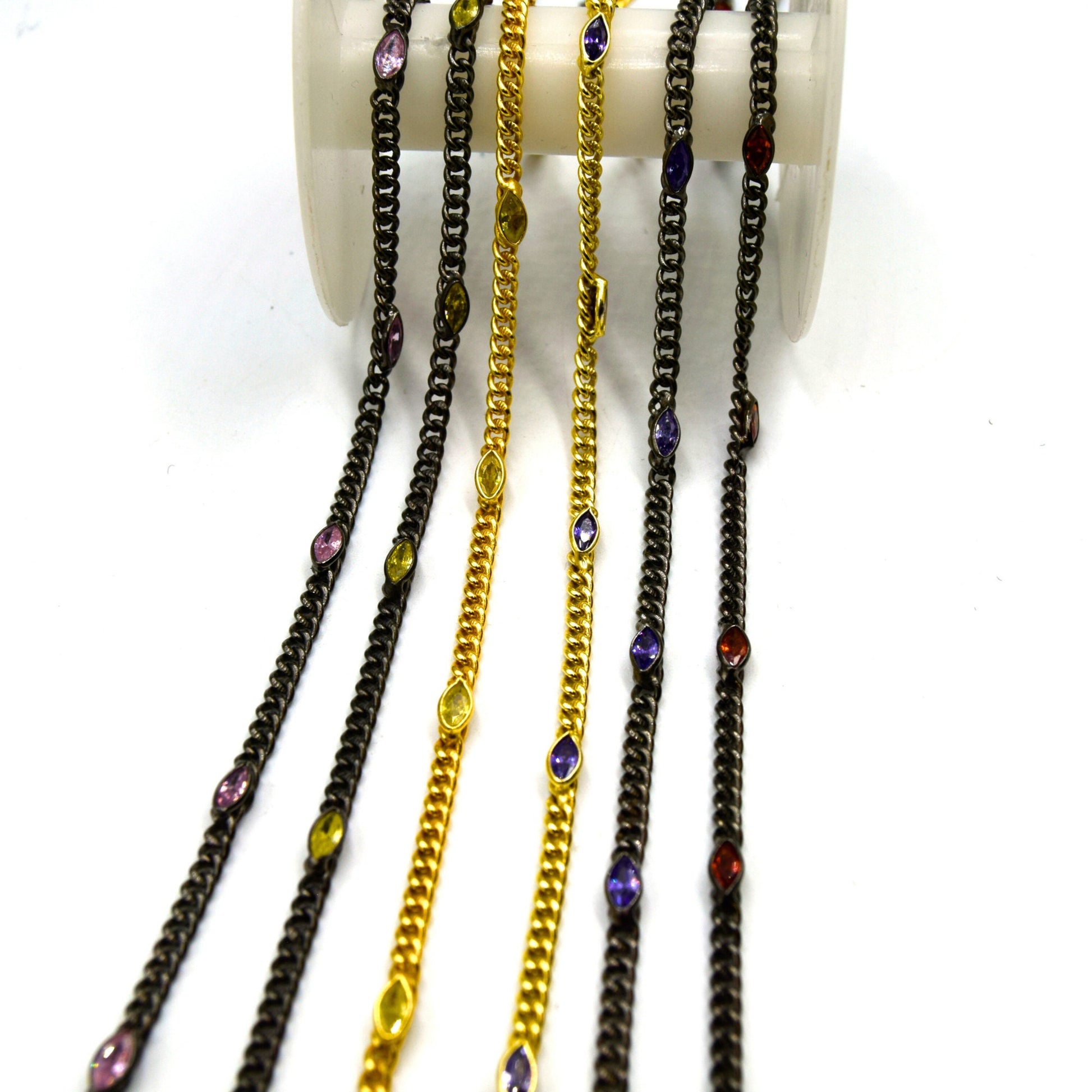 Plated Copper Spaced with 6mm Faceted Hydro Quartz Marquise Bezel Link Rosary Chain