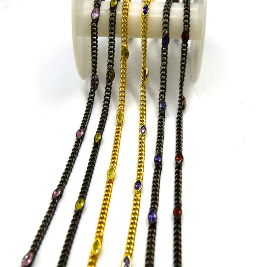 Plated Copper Spaced with 6mm Faceted Hydro Quartz Marquise Bezel Link Rosary Chain