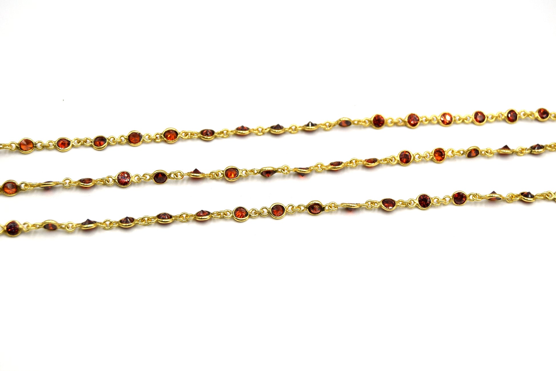 Gold Plated Copper Bezel Link Rosary Chain |CZ Round Bezel Chain for Jewelry Making