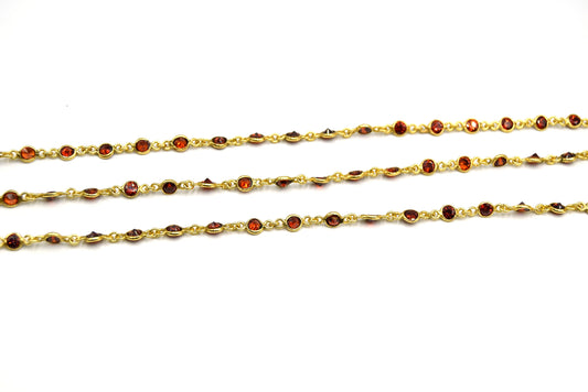 Gold Plated Copper Bezel Link Rosary Chain |CZ Round Bezel Chain for Jewelry Making