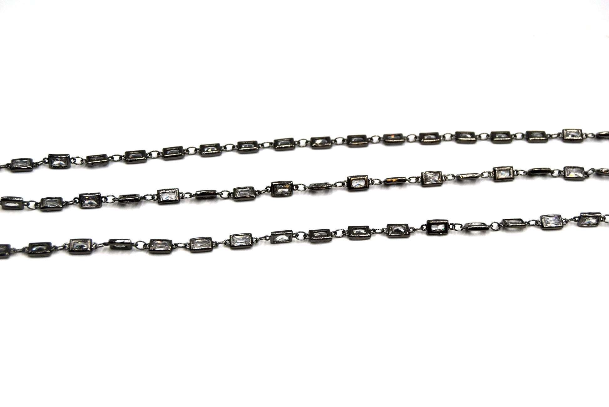 Gold Plated Copper Bezel Link Rosary Chain |CZ Round Bezel Chain for Jewelry Making