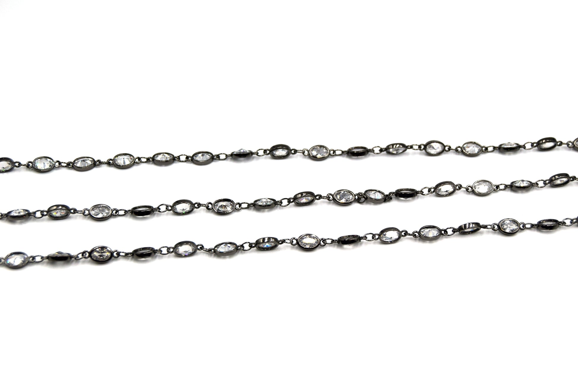 Gold Plated Copper Bezel Link Rosary Chain |CZ Round Bezel Chain for Jewelry Making