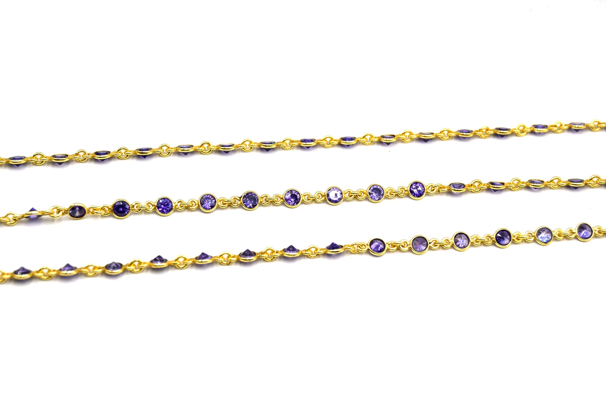 Gold Plated Copper Bezel Link Rosary Chain |CZ Round Bezel Chain for Jewelry Making