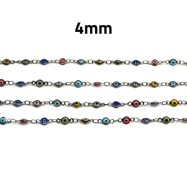 Evil Eye Link Chain Gunmetal Rosary Chain Wholesale Jewelry Suppli Only Beads