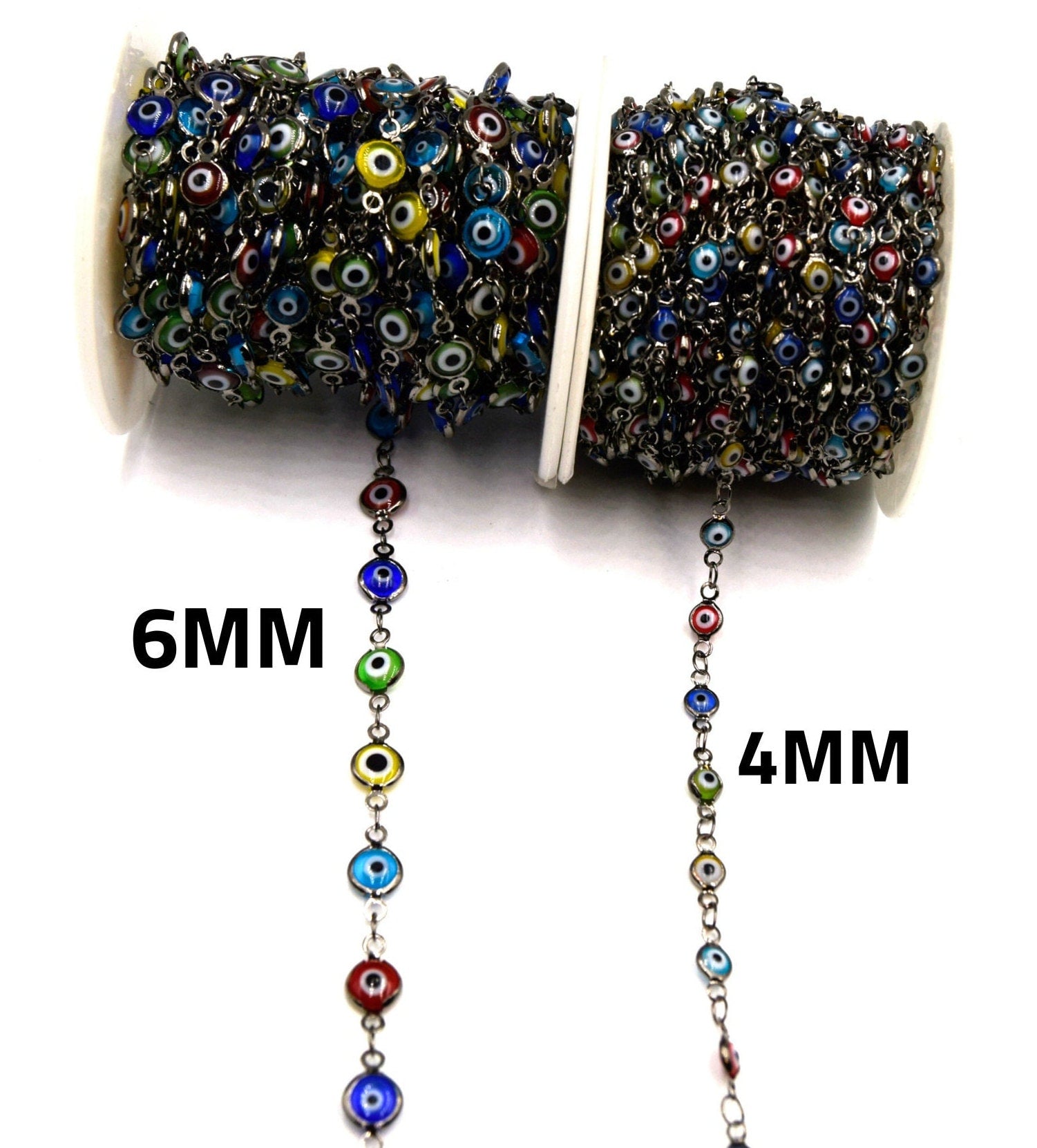 Evil Eye Link Chain - Gunmetal Rosary Chain - Wholesale Jewelry Supplies
