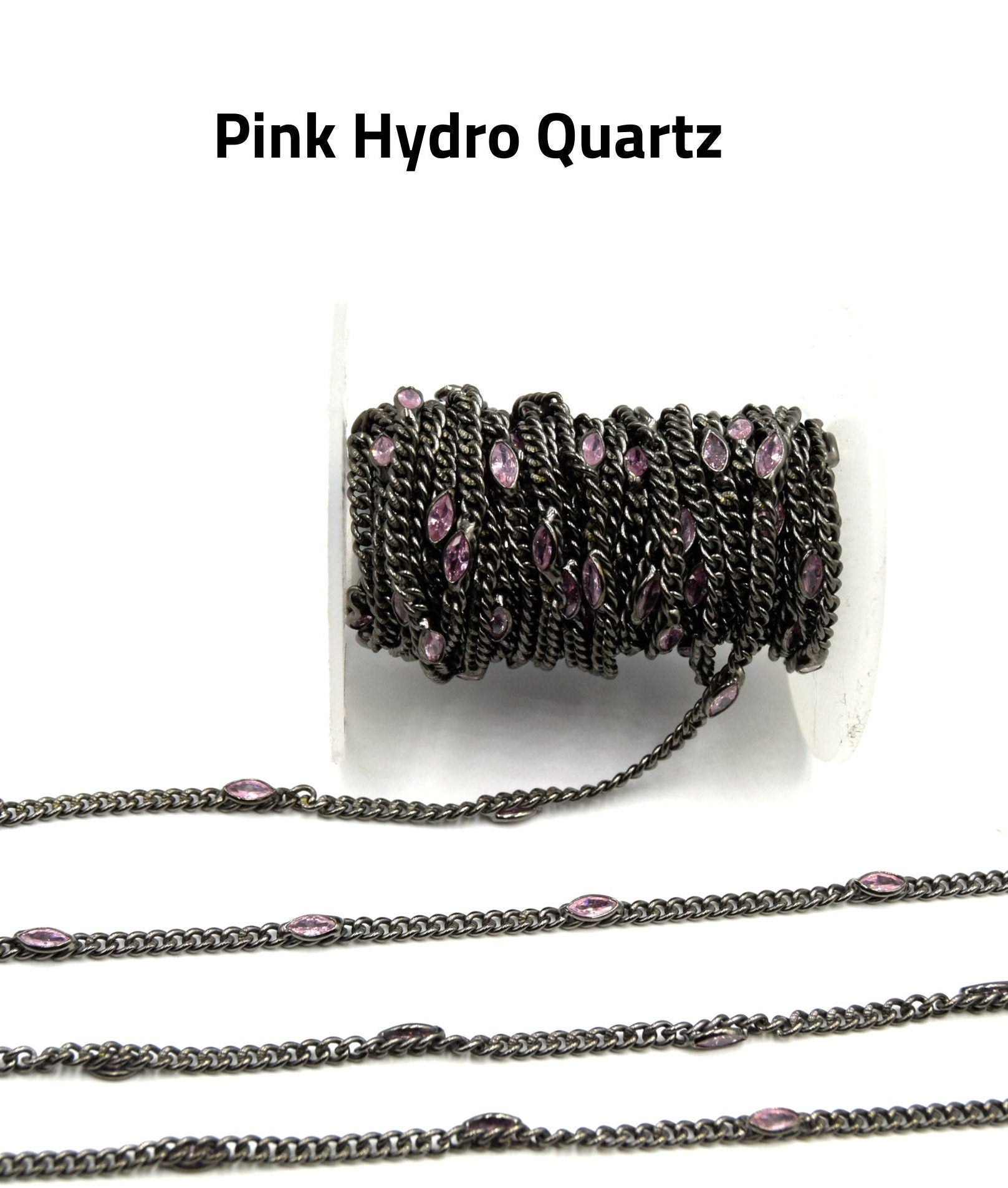 Plated Copper Spaced with 6mm Faceted Hydro Quartz Marquise Bezel Link Rosary Chain