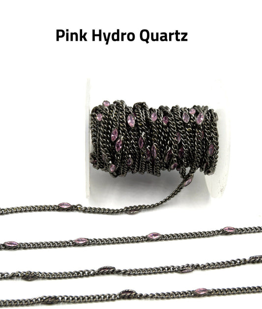 Plated Copper Spaced with 6mm Faceted Hydro Quartz Marquise Bezel Link Rosary Chain