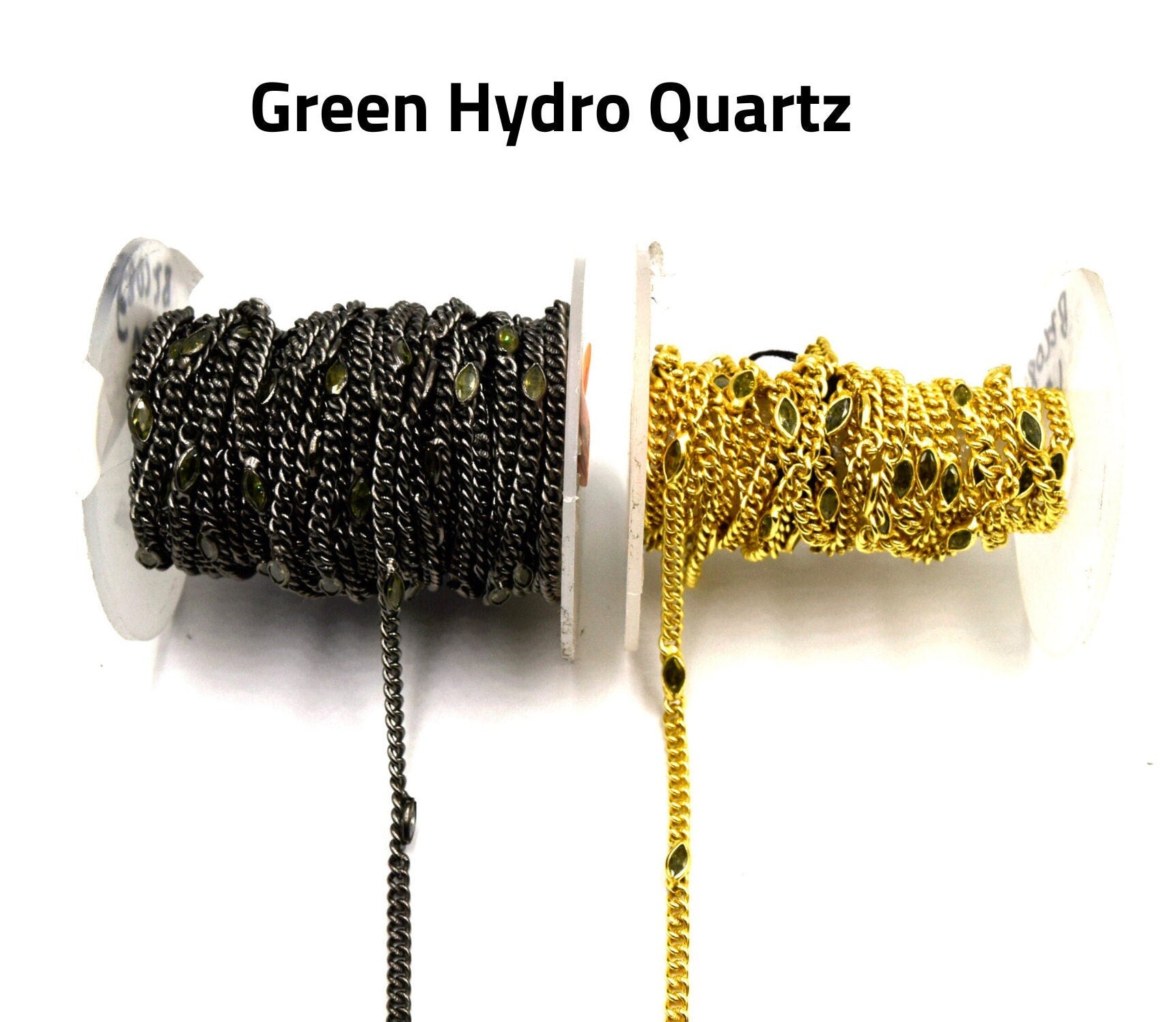 Plated Copper Spaced with 6mm Faceted Hydro Quartz Marquise Bezel Link Rosary Chain
