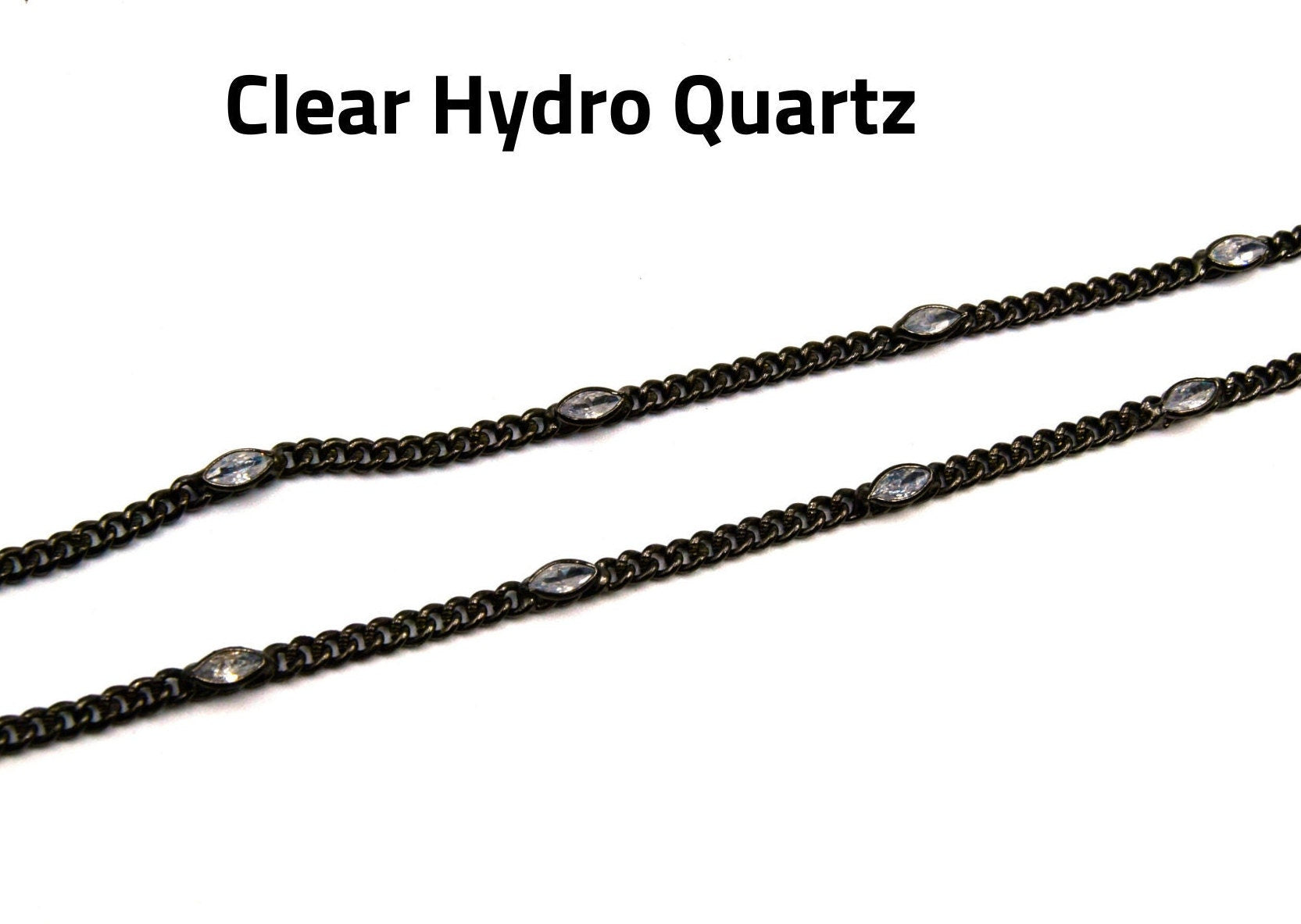Plated Copper Spaced with 6mm Faceted Hydro Quartz Marquise Bezel Link Rosary Chain
