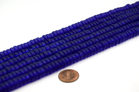 Glass Beads: Eco-Friendly Blue Sea Glass Disc Beads with Recycled Tire Shape