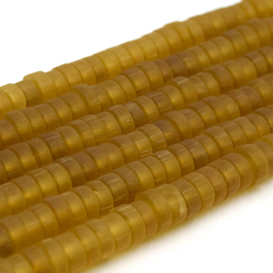 Glass Beads | Recycled Glass Heishi Shaped Beads | Sea Glass Disc Beads | Peach Teal Golden Yellow Green