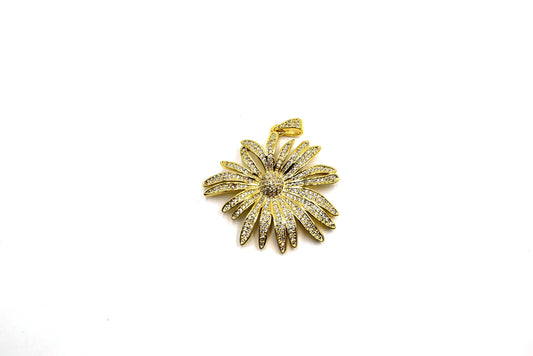 Plated CZ Cubic Zirconia Flower - Measures 38mm x 41mm- Available in Gold, Silver & Gunmetal