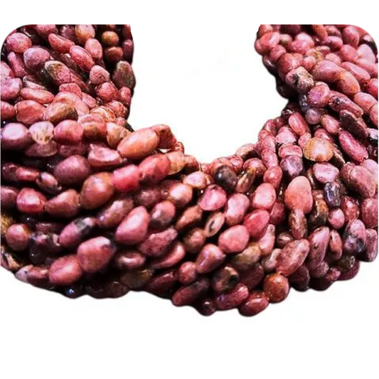 Natural Rhodochrosite Freeform Nugget Shaped Beads with 1mm Holes - Sold by 15" Strands (Approx. 51 Beads) - Measuring 5-8mm Long, Approx.