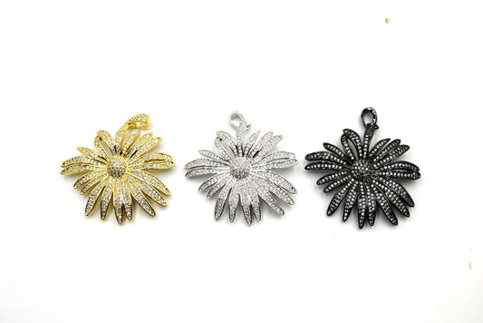 Plated CZ Cubic Zirconia Flower - Measures 38mm x 41mm- Available in Gold, Silver & Gunmetal