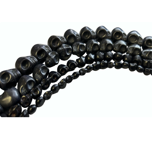 Howlite Skull Beads | BLACK Dyed Skull Shaped Beads - Available in 8mm 10mm 15mm 18mm