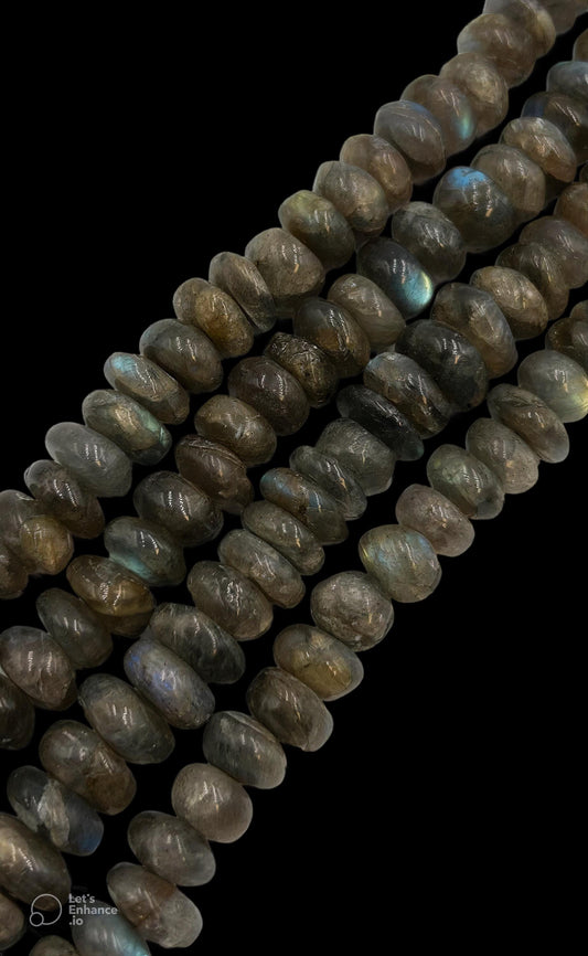 Hand-Cut Labradorite Rondelle Beads: 15mm Vintage Jewelry Strand