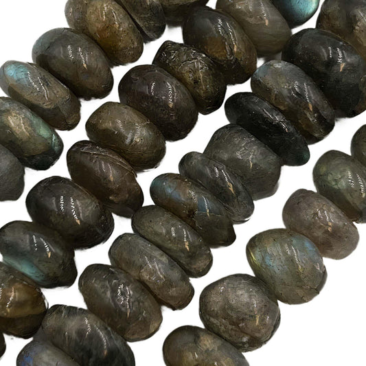 Hand-Cut Labradorite Rondelle Beads: 15mm Vintage Jewelry Strand