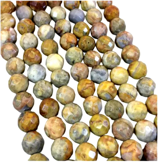 Natural Crazy Lace Agate Faceted Round Shaped Beads with 2.5mm Holes - 7.75" Strand  - LARGE HOLE BEADS- 10mm & 12mm