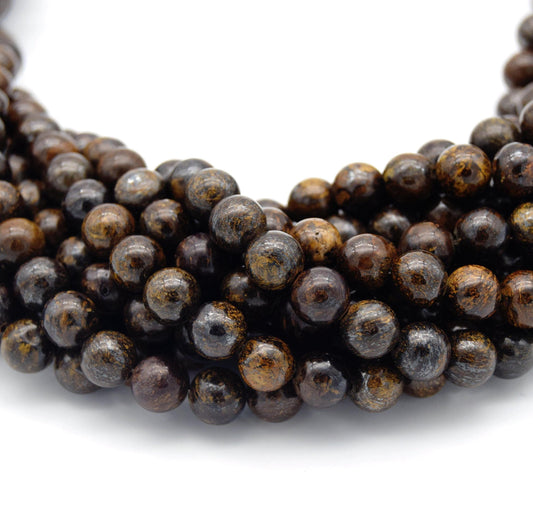 Large Hole Bronzite Beads: Natural Round Gemstone Strand (2.5mm Hole)