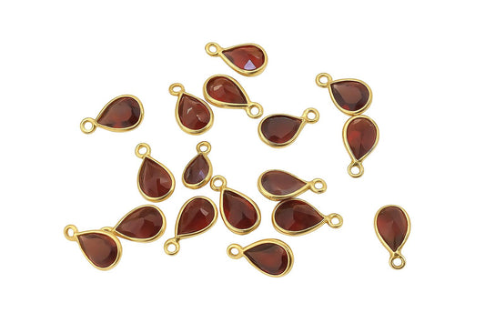 Garnet Teardrop Vermeil Pendants: Sterling Silver Gold Plated Charms, 7x10mm (Pack of 6)