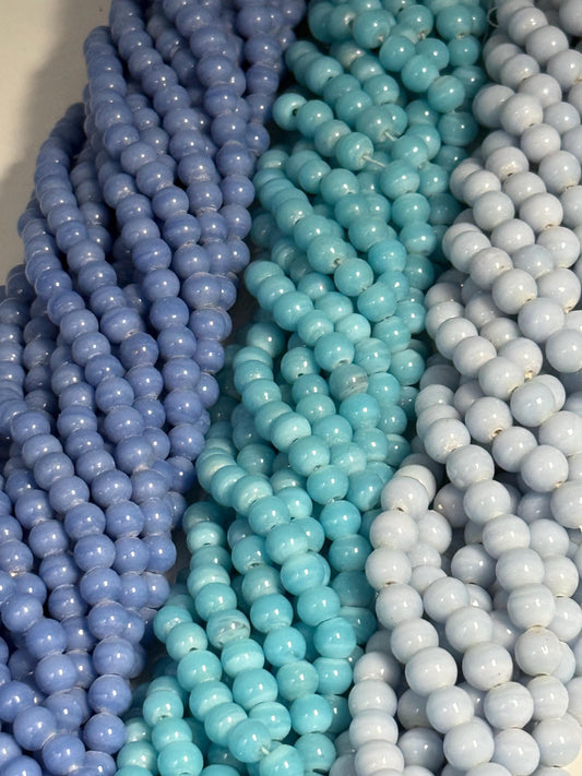 Glossy Sky Blue Ceramic Beads: Irregular Rondelles, 15" Strand