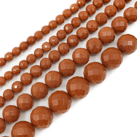 Faceted Goldstone Beads  4mm 6mm 8mm 10mm 12mm 14mm Round  Sparkling Gemstone Beads for Jewelry Making  14.5 Strand