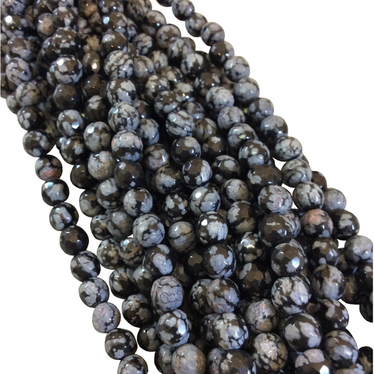Snowflake Obsidian Elegance: Faceted Round Beads (6-10mm) for Unique Jewelry Designs"