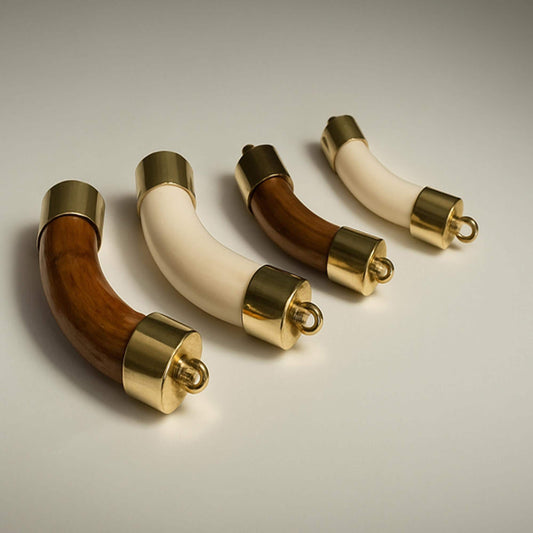 Ox Bone Crescent Pendant: Double Gold Bail, Curved Horn Focal