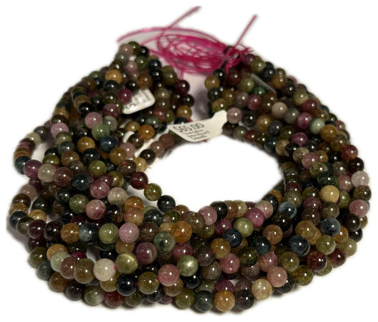 Rainbow Watermelon Tourmaline Beads: 6mm Round Gemstone Strand