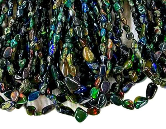Black Opal Beads Strand  Irregular Nugget Shape, High Fire Play  Ethiopian Opal Beads for Jewelry Making, 15 Strand