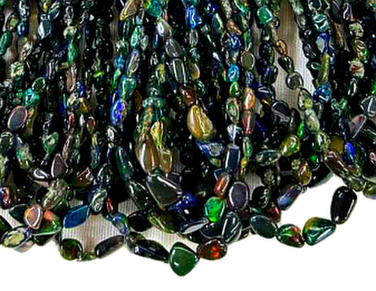 Black Opal Beads Strand  Irregular Nugget Shape, High Fire Play  Ethiopian Opal Beads for Jewelry Making, 15 Strand