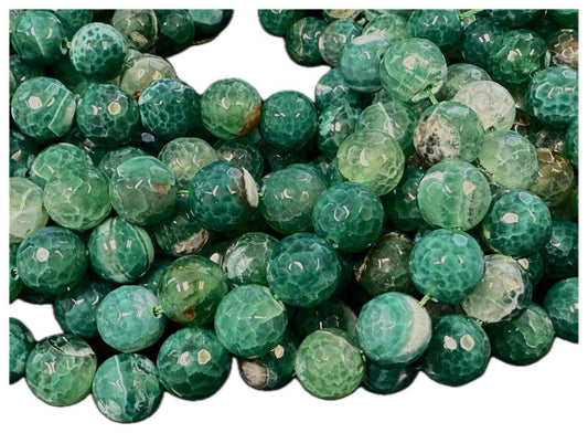 Fire Agate Beads | Green White Faceted Round Gemstone Beads - 6mm 8mm 10mm 12mm  Available