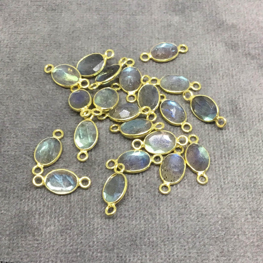 Labradorite Faceted Bezel Connector 5x7mm  Natural Labradorite Gemstone, Gold / Silver / Gunmetal Plating, Jewelry Making Pack of Six (6)