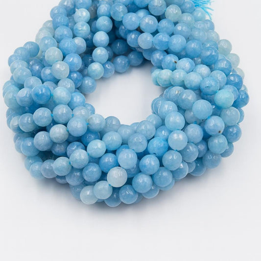 Faceted Jade Beads | Dyed Arctic Blue Round Gemstone Beads -6mm, 8mm, 10mm, 12mm Available